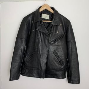 Deadwood Recycled Leather Black Full Zip Moto Biker Jacket Size 40 Medium